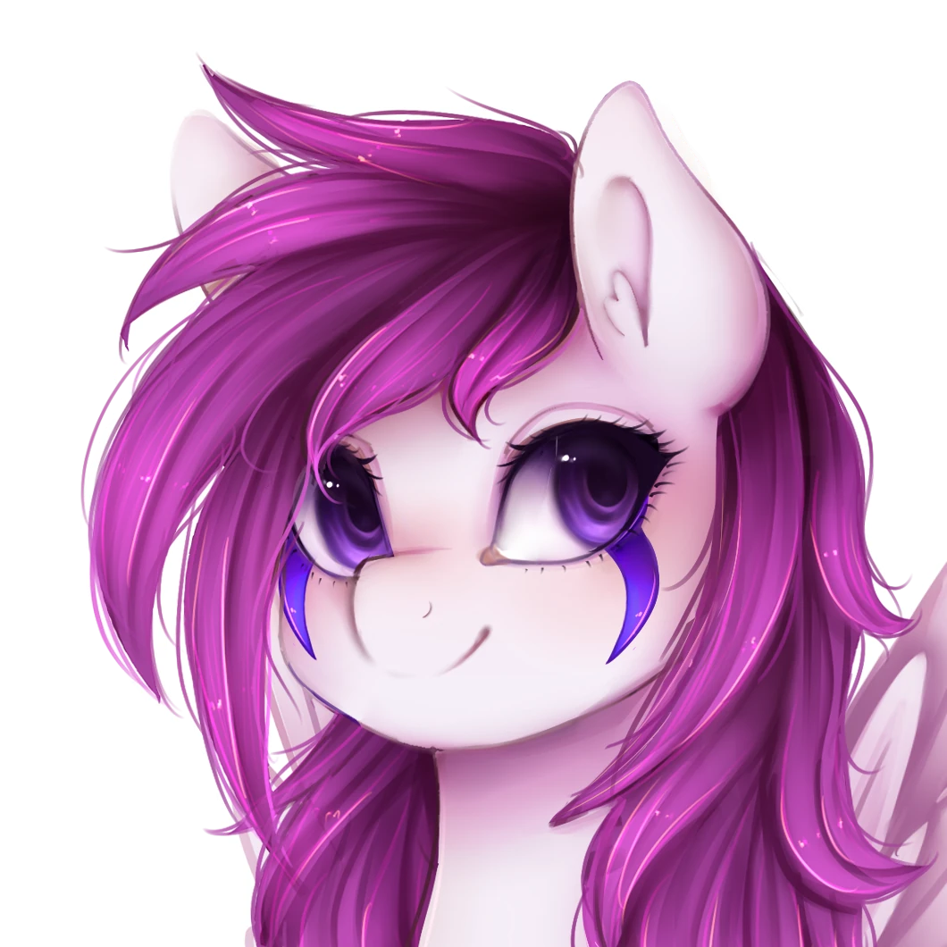 My Ponysona, a crazy purple maned pegasus with purple tears and purple eyes. Art by Navka Florek (nutellaakanutella, nastae).